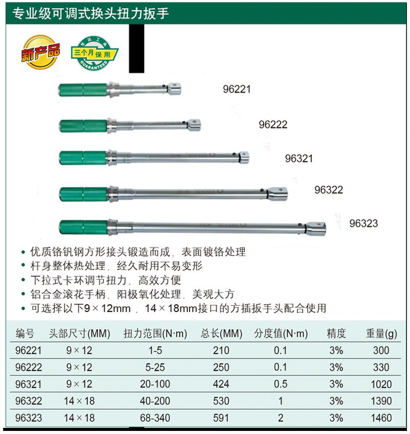 世達專業(yè)級可調(diào)式換頭扭力扳手 96222